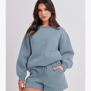 Women's Blue Sweatshirt and Shorts Set